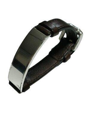 Bottega Veneta ID Plate Leather Bracelet Bangle Brown